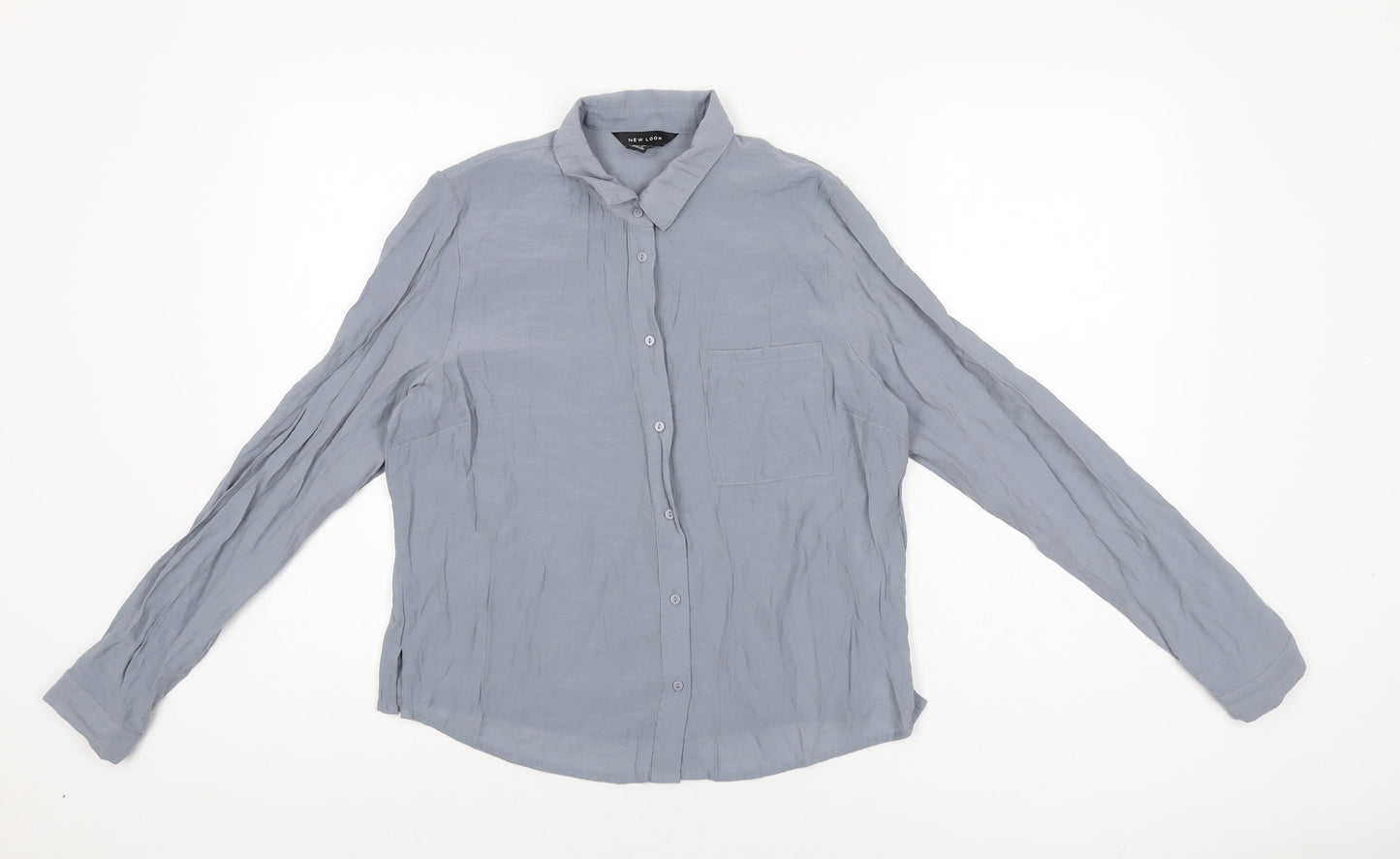 Womens UK Size 10 New Look Grey Basic Button-Up