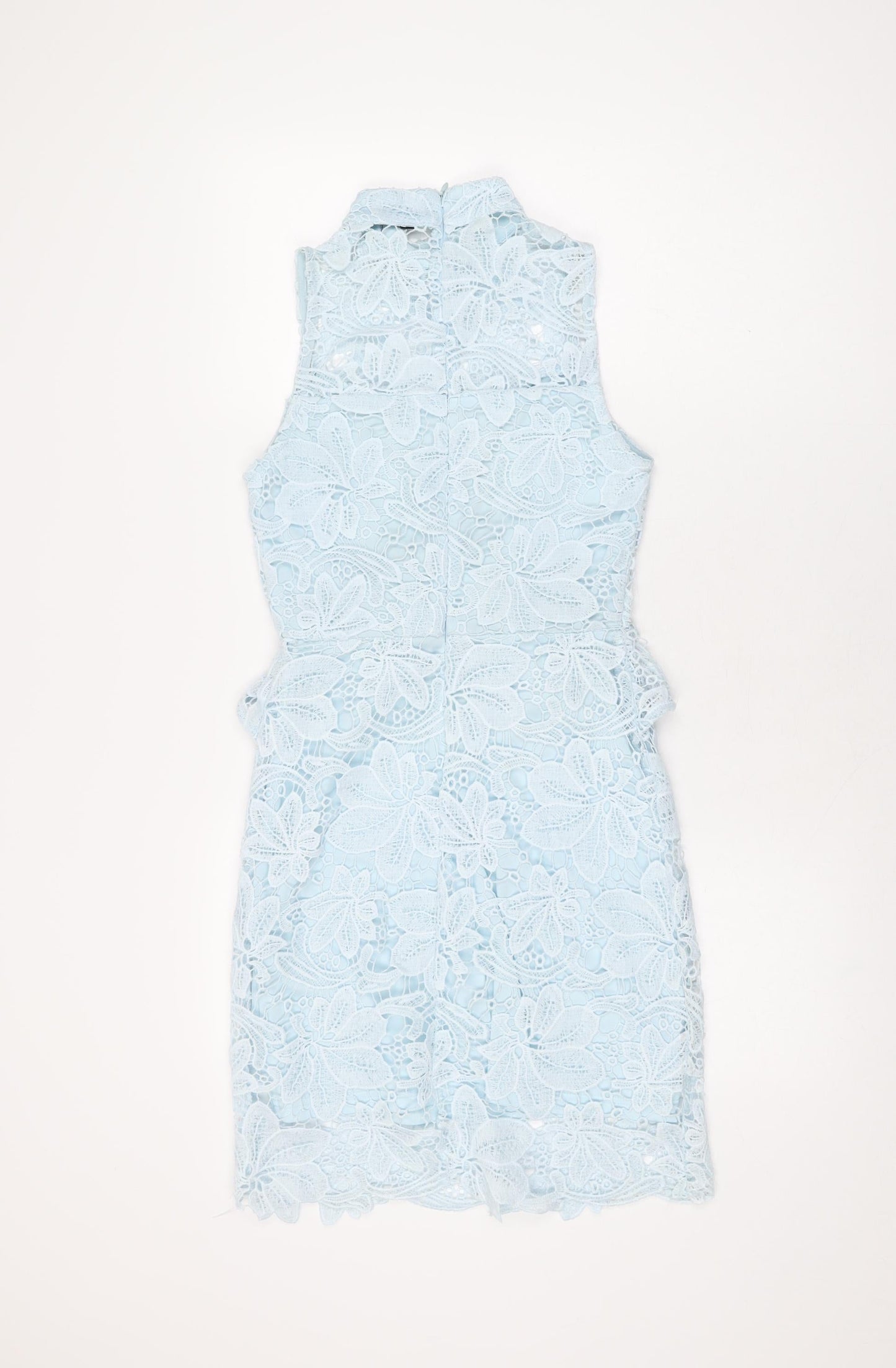 PRETTYLITTLETHING Womens Blue Floral Polyester Bodycon Size 8 High Neck Zip