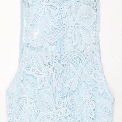 PRETTYLITTLETHING Womens Blue Floral Polyester Bodycon Size 8 High Neck Zip