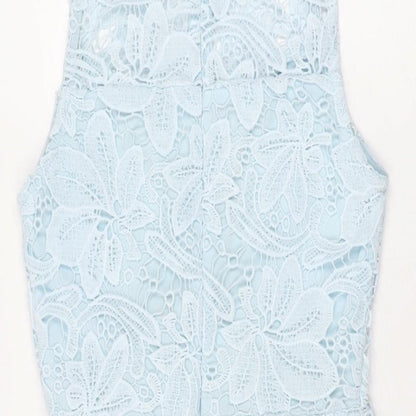 PRETTYLITTLETHING Womens Blue Floral Polyester Bodycon Size 8 High Neck Zip