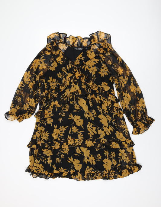 Dorothy Perkins Womens Black Floral Polyester Shift Size 12 V-Neck Pullover