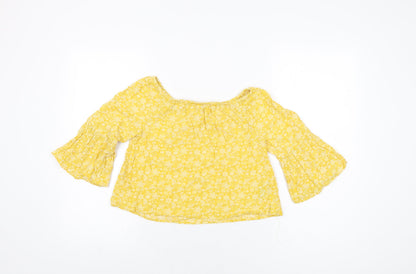Marks and Spencer Girls Yellow Floral Viscose Basic T-Shirt Size 9-10 Years Off the Shoulder Pullover