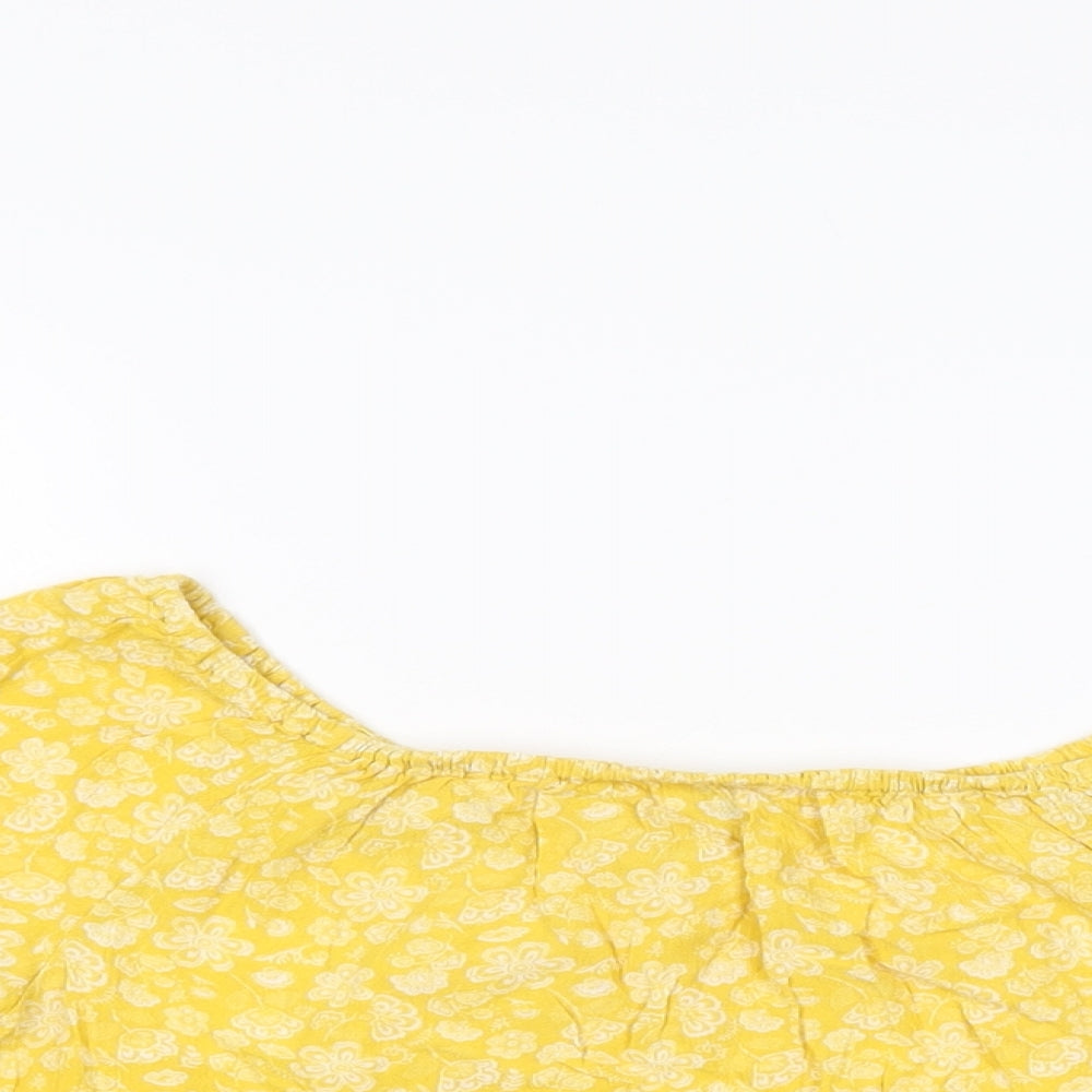 Marks and Spencer Girls Yellow Floral Viscose Basic T-Shirt Size 9-10 Years Off the Shoulder Pullover