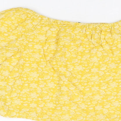Marks and Spencer Girls Yellow Floral Viscose Basic T-Shirt Size 9-10 Years Off the Shoulder Pullover