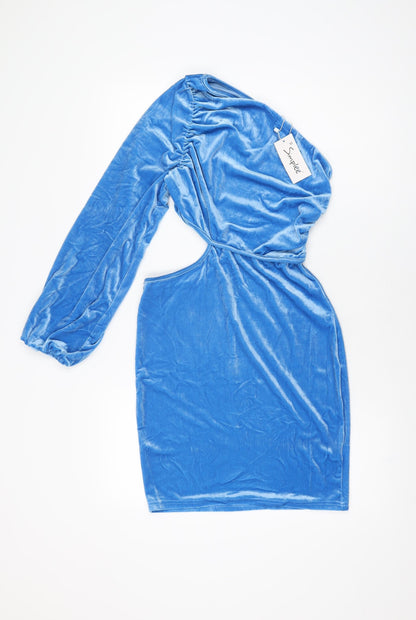 Simplee Womens Blue Polyester Mini Size M One Shoulder Pullover