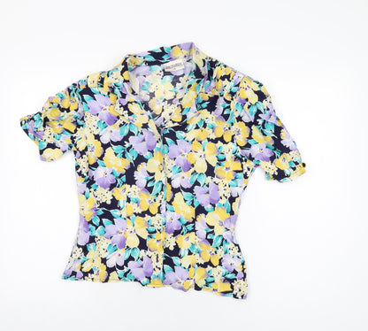 Richards Womens Blue Floral Viscose Basic Button-Up Size 14 Collared