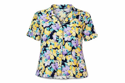 Richards Womens Blue Floral Viscose Basic Button-Up Size 14 Collared