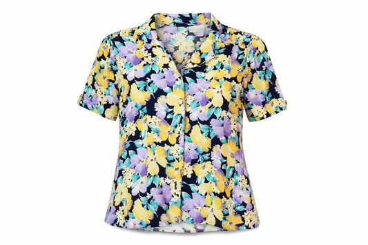 Richards Womens Blue Floral Viscose Basic Button-Up Size 14 Collared