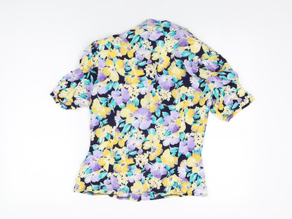 Richards Womens Blue Floral Viscose Basic Button-Up Size 14 Collared
