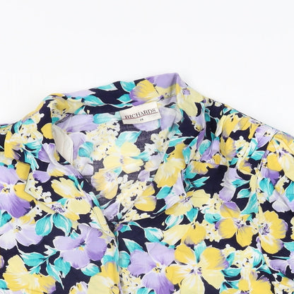 Richards Womens Blue Floral Viscose Basic Button-Up Size 14 Collared