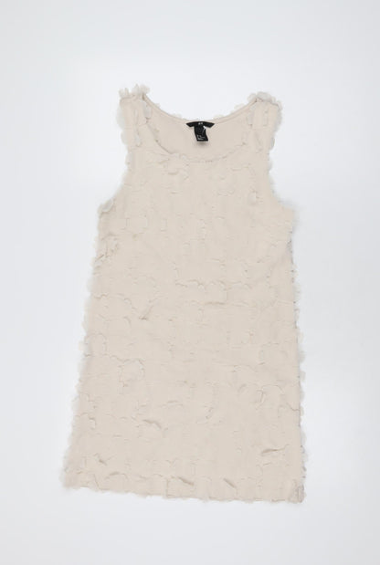 H&M Womens Beige Floral Polyester Mini Size XS Scoop Neck Pullover