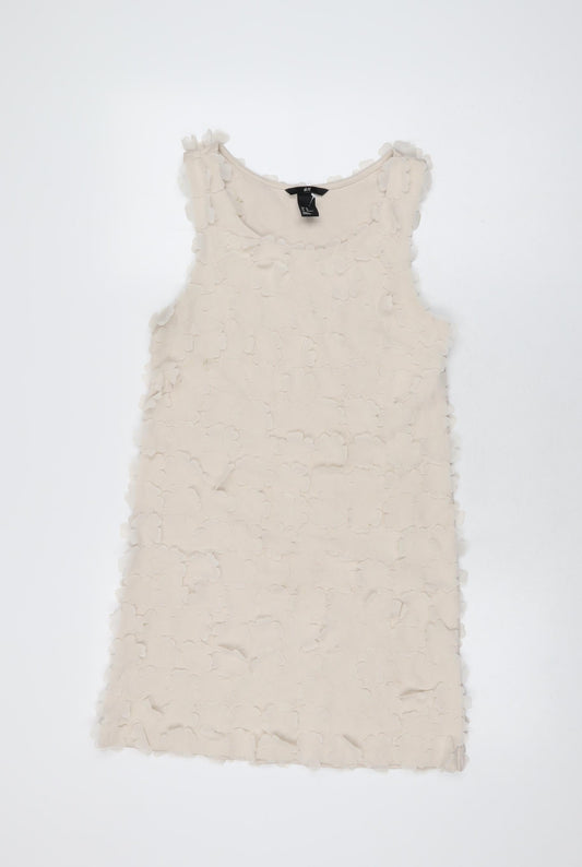 H&M Womens Beige Floral Polyester Mini Size XS Scoop Neck Pullover