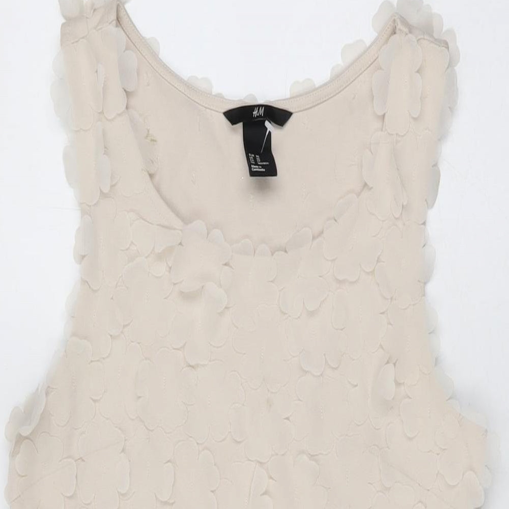 H&M Womens Beige Floral Polyester Mini Size XS Scoop Neck Pullover