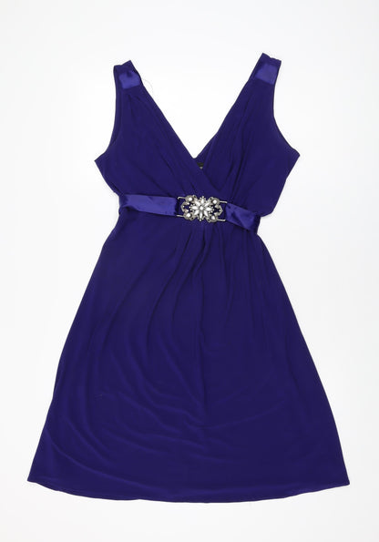 Scarlett Nite Womens Blue Polyester A-Line Size 10 V-Neck Tie