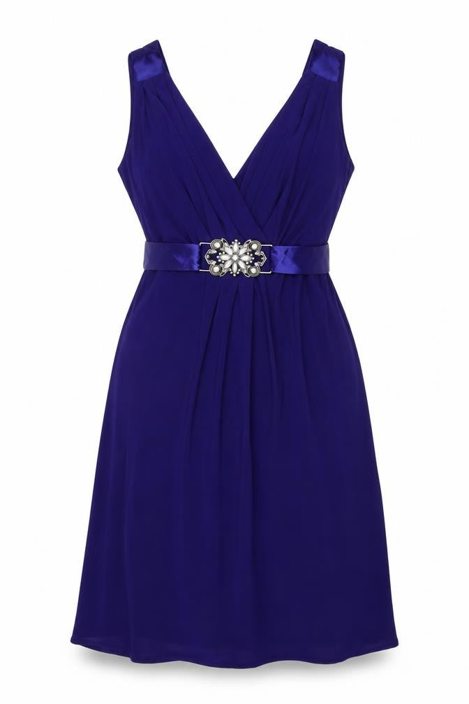 Scarlett Nite Womens Blue Polyester A-Line Size 10 V-Neck Tie