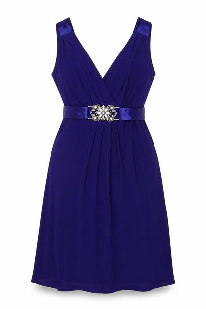 Scarlett Nite Womens Blue Polyester A-Line Size 10 V-Neck Tie