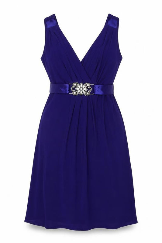 Scarlett Nite Womens Blue Polyester A-Line Size 10 V-Neck Tie
