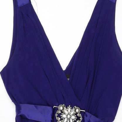 Scarlett Nite Womens Blue Polyester A-Line Size 10 V-Neck Tie