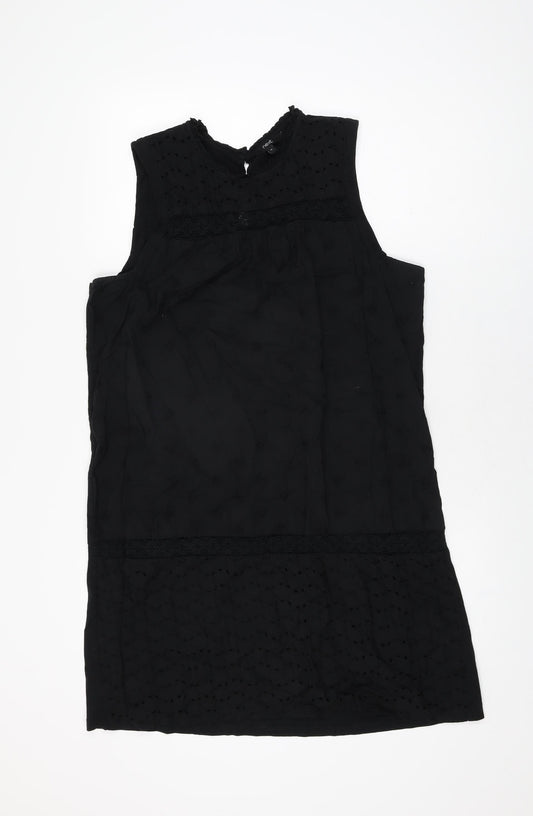 NEXT Womens Black Floral Cotton Shift Size 14 Round Neck Button