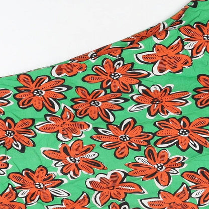 Warehouse Womens Green Floral Cotton Basic T-Shirt Size 12 One Shoulder