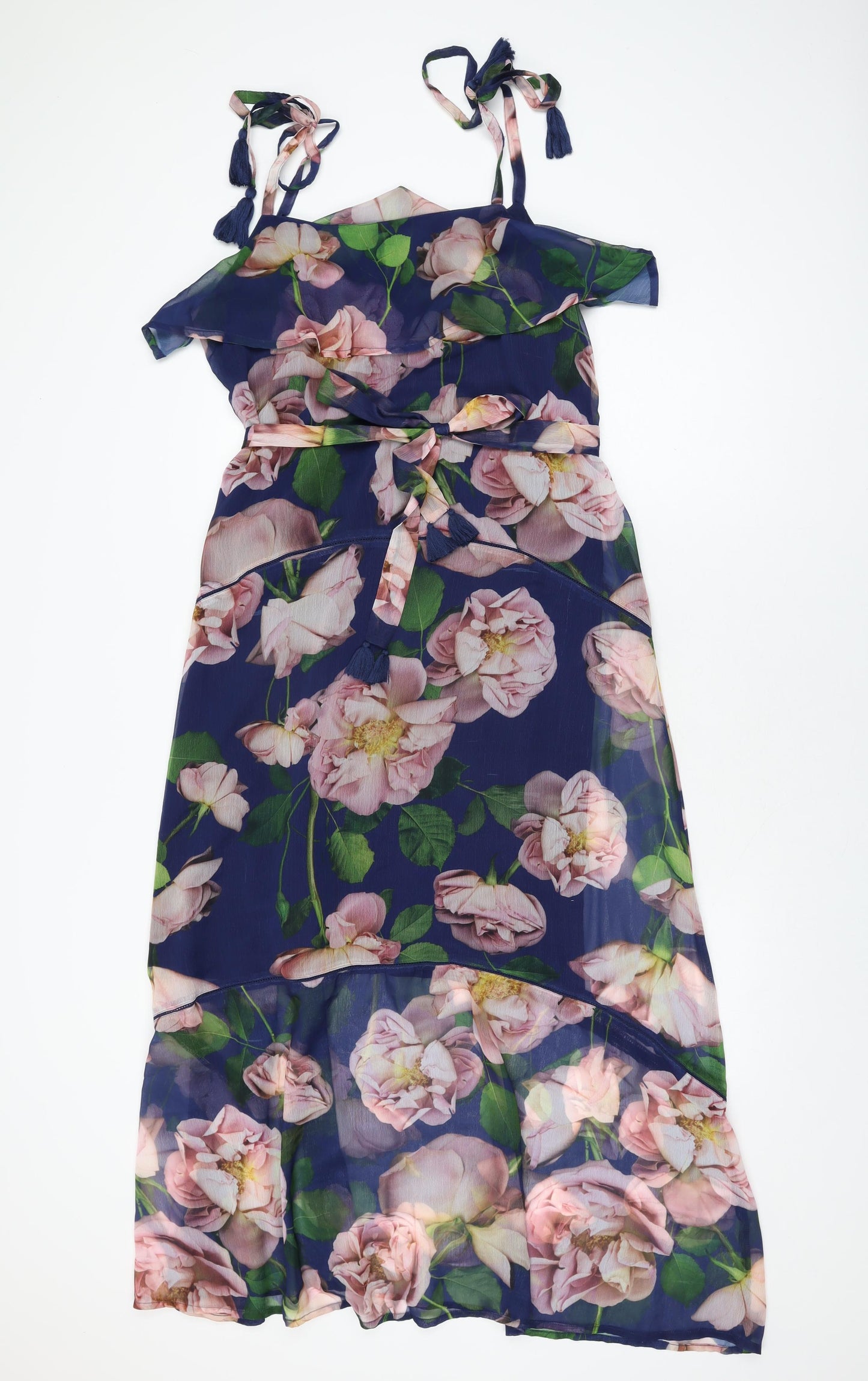 NEXT Womens Blue Floral Polyester A-Line Size 12 Square Neck Tie