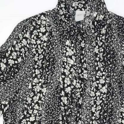 ICHI Womens Black Floral Polyester Skater Dress Size 8 Collared Button