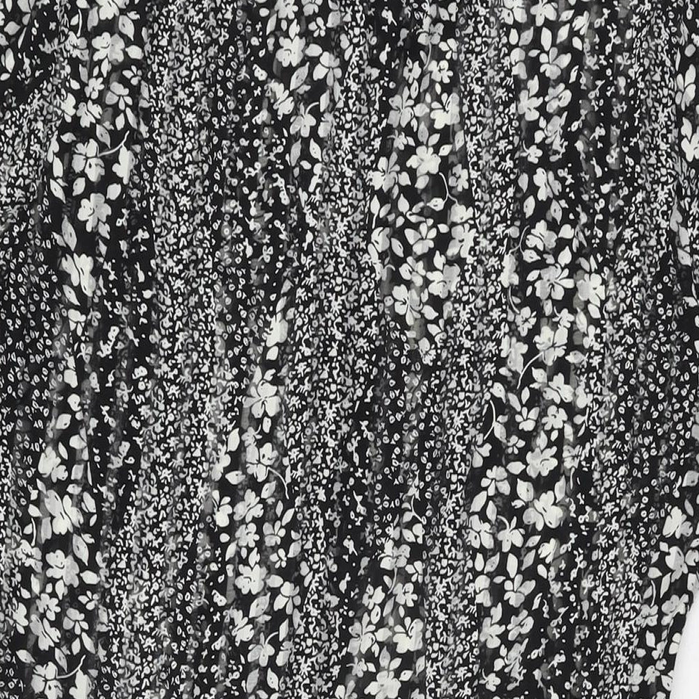 ICHI Womens Black Floral Polyester Skater Dress Size 8 Collared Button