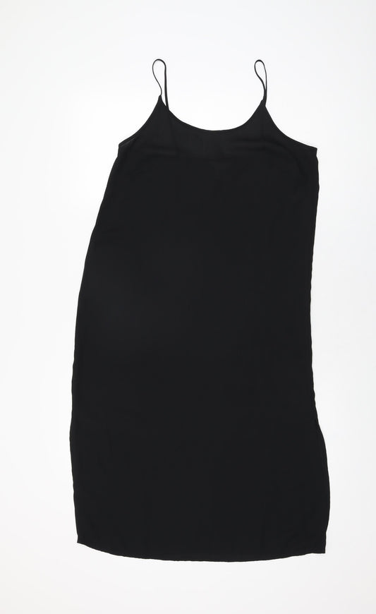 H&M Womens Black Polyester Slip Dress Size 10 Scoop Neck Pullover