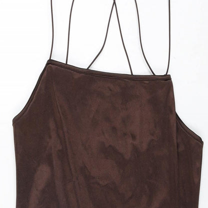 H&M Womens Brown Polyester Mini Size M Square Neck Pullover