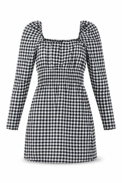 H&M Womens Black Gingham Polyester Mini Size XS Square Neck Pullover