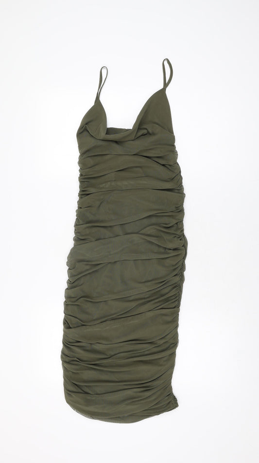 Pink Vanilla Womens Green Polyester Bodycon Size 10 Cowl Neck Pullover