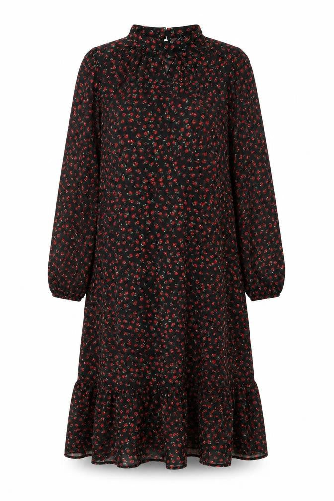 New Look Womens Black Floral Polyester A-Line Size 10 Round Neck Button