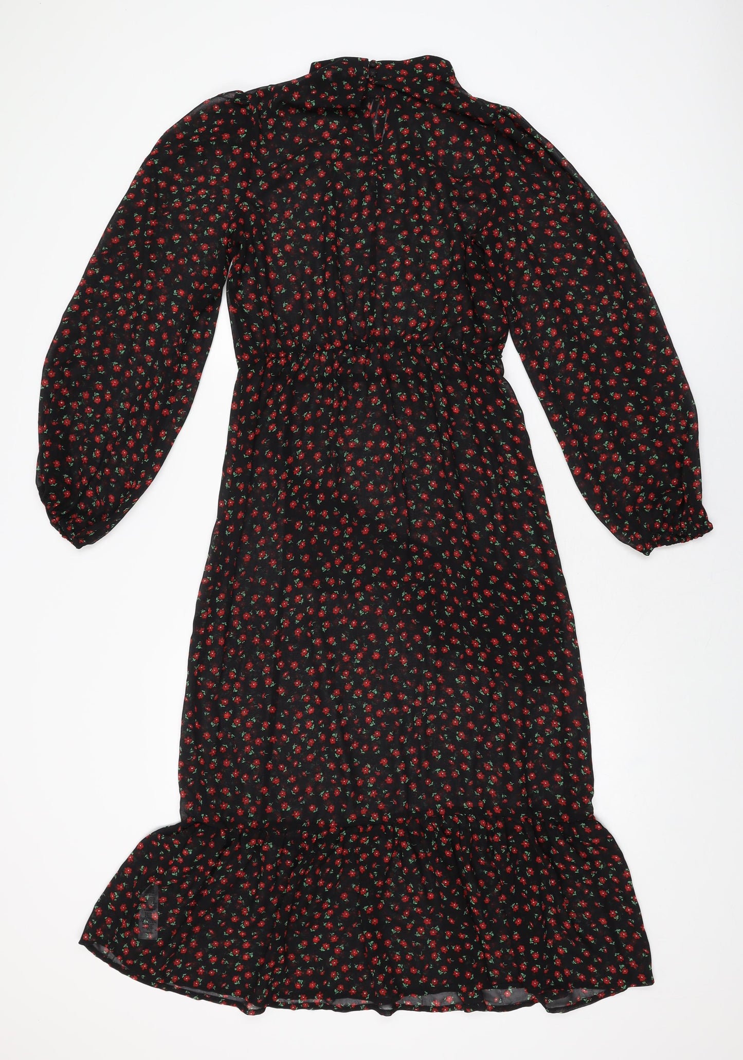 New Look Womens Black Floral Polyester A-Line Size 10 Round Neck Button