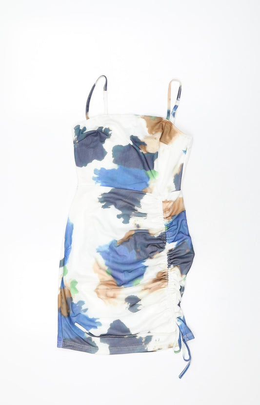 NaaNaa Womens White Geometric Polyester Mini Size 8 Square Neck Drawstring