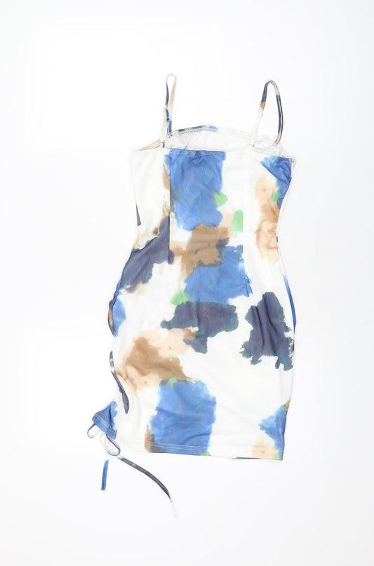 NaaNaa Womens White Geometric Polyester Mini Size 8 Square Neck Drawstring