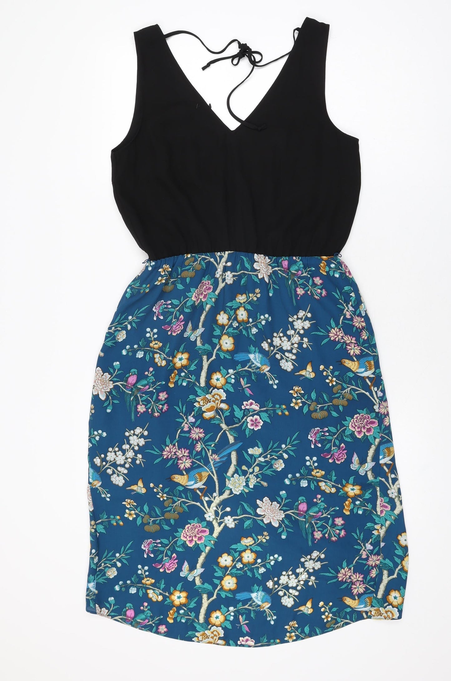 Oasis Womens Black Floral Polyester Shift Size 10 V-Neck Tie