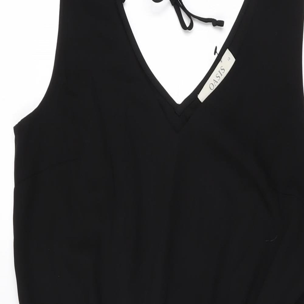 Oasis Womens Black Floral Polyester Shift Size 10 V-Neck Tie
