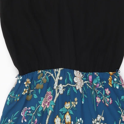 Oasis Womens Black Floral Polyester Shift Size 10 V-Neck Tie