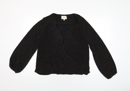 If By Sea Womens Black Geometric Nylon Basic Blouse Size XL V-Neck