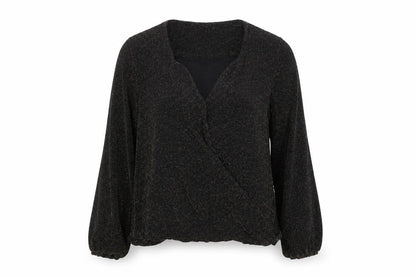 If By Sea Womens Black Geometric Nylon Basic Blouse Size XL V-Neck