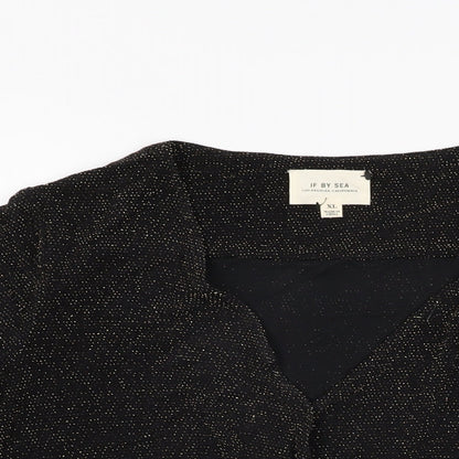 If By Sea Womens Black Geometric Nylon Basic Blouse Size XL V-Neck