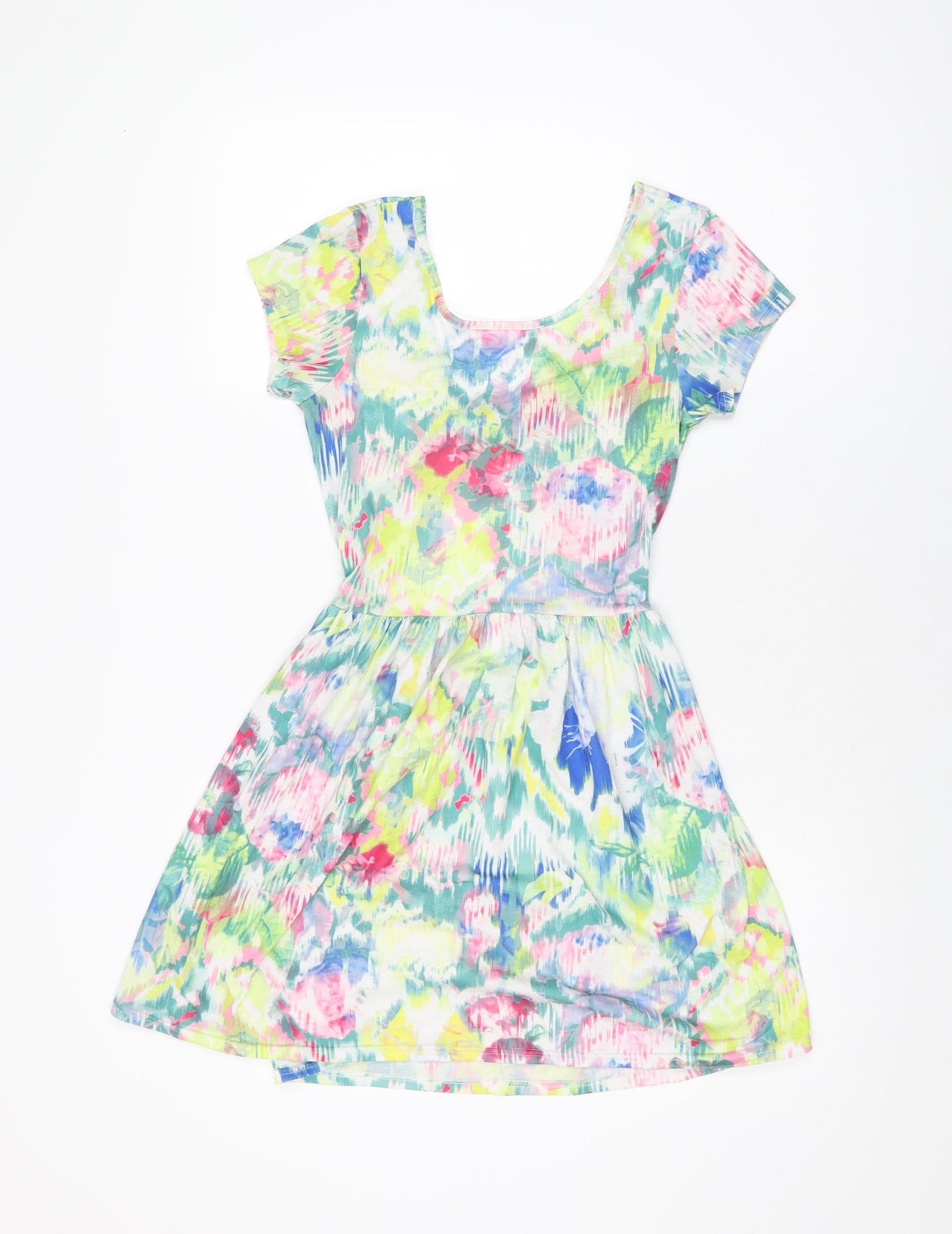 @Republic Womens Multicoloured Geometric Polyester Skater Dress Size 8 Scoop Neck Pullover