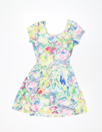 @Republic Womens Multicoloured Geometric Polyester Skater Dress Size 8 Scoop Neck Pullover