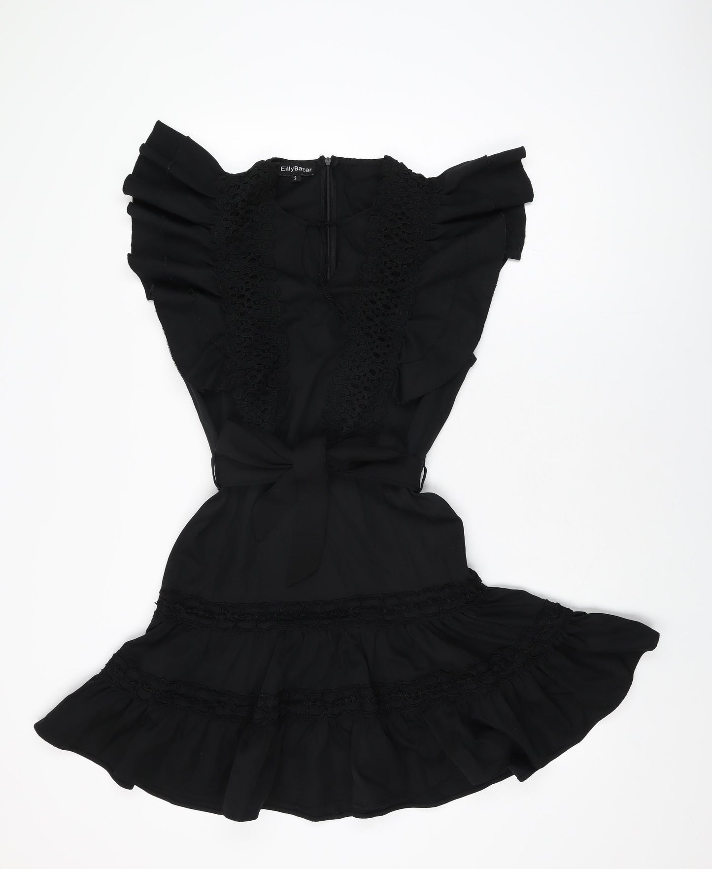 Eilly Bazar Womens Black Geometric Polyester Skater Dress Size S Round Neck Zip