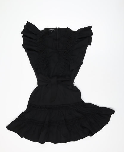 Eilly Bazar Womens Black Geometric Polyester Skater Dress Size S Round Neck Zip