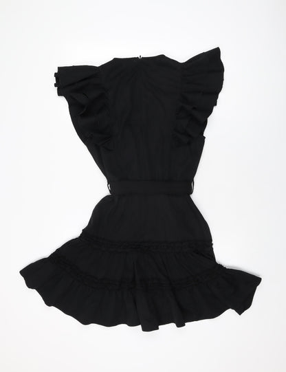 Eilly Bazar Womens Black Geometric Polyester Skater Dress Size S Round Neck Zip