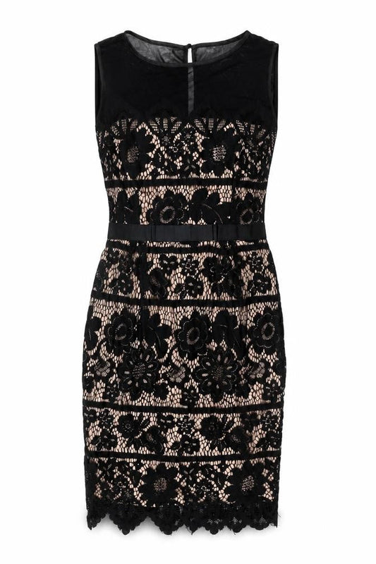 Joanie Womens Black Floral Cotton Bodycon Size 10 Round Neck Zip