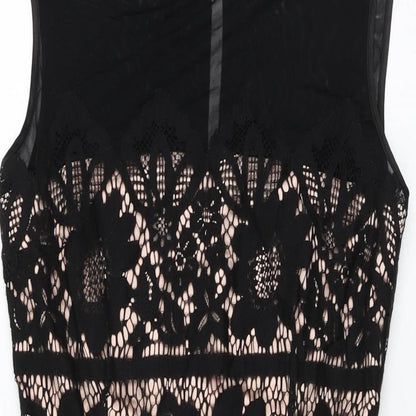 Joanie Womens Black Floral Cotton Bodycon Size 10 Round Neck Zip
