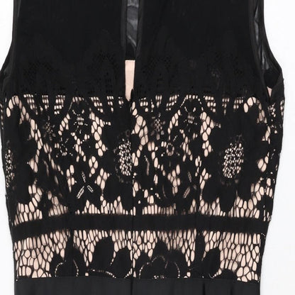 Joanie Womens Black Floral Cotton Bodycon Size 10 Round Neck Zip