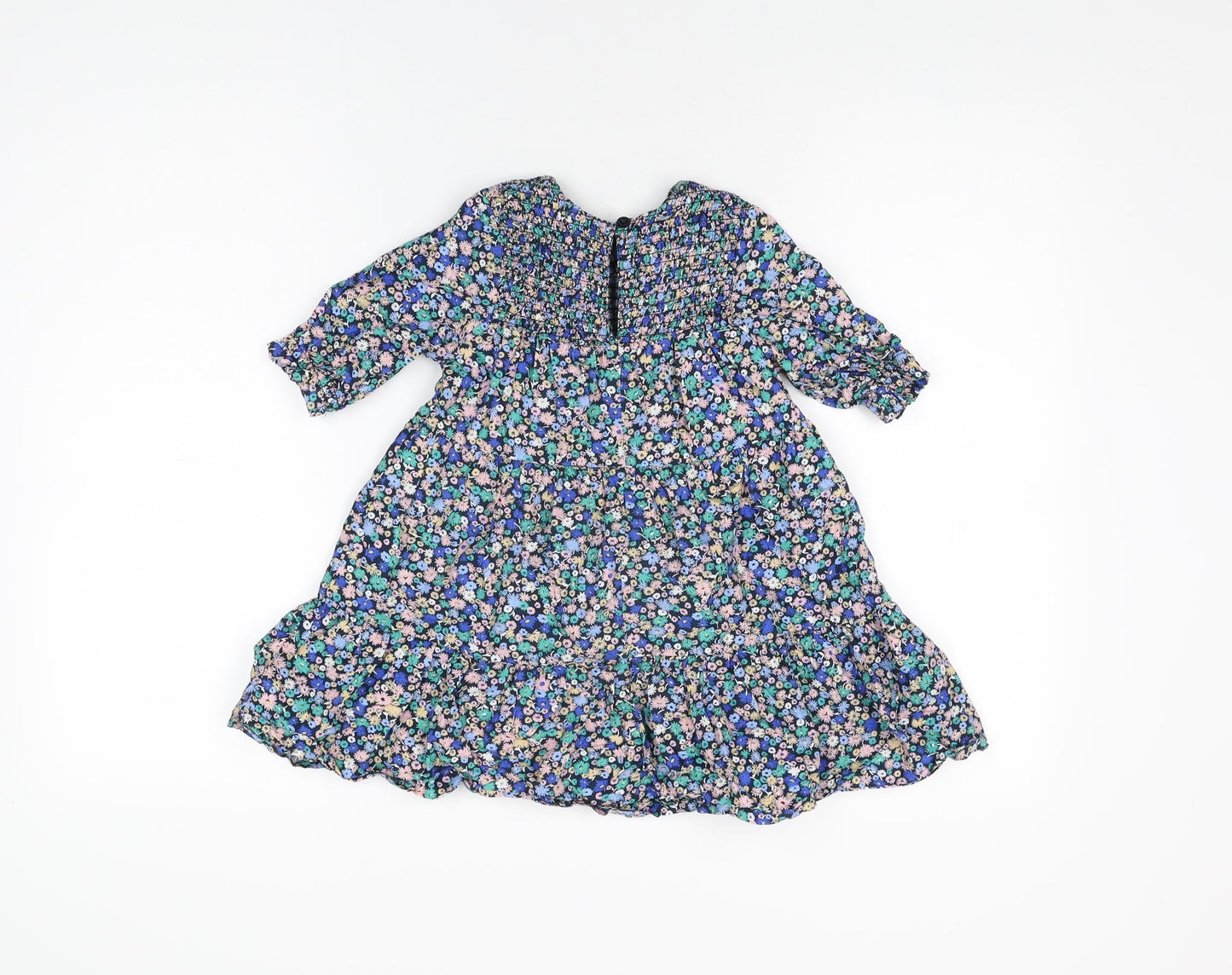 John Lewis Girls Blue Floral Cotton A-Line Size 3 Years Round Neck Button